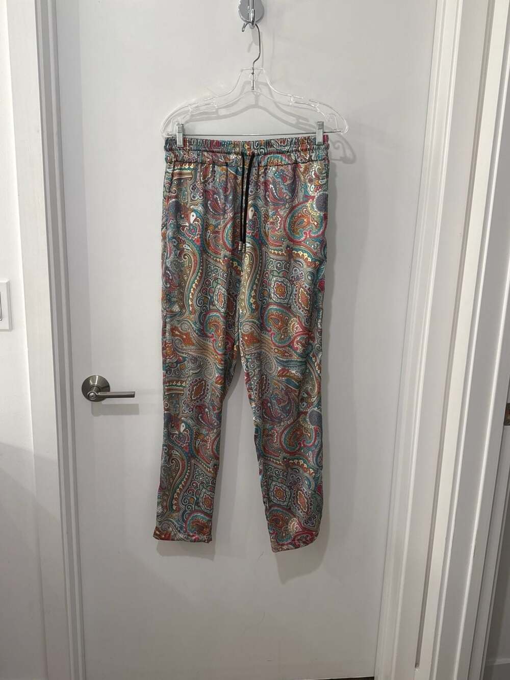 Swan Paris Handmade in France Paisley Print Drawstring Jogger Pants
